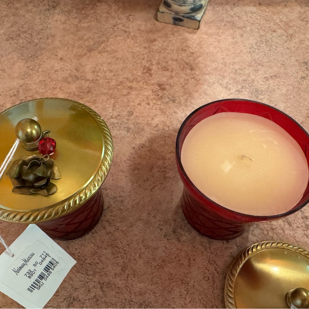 Neiman Marcus Crimson Jars with Golden Lids